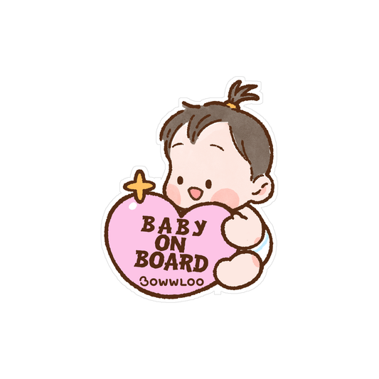 Bowwloo Baby on Board removable car window sticker, Little Hug pink heart design with Baby Bolo